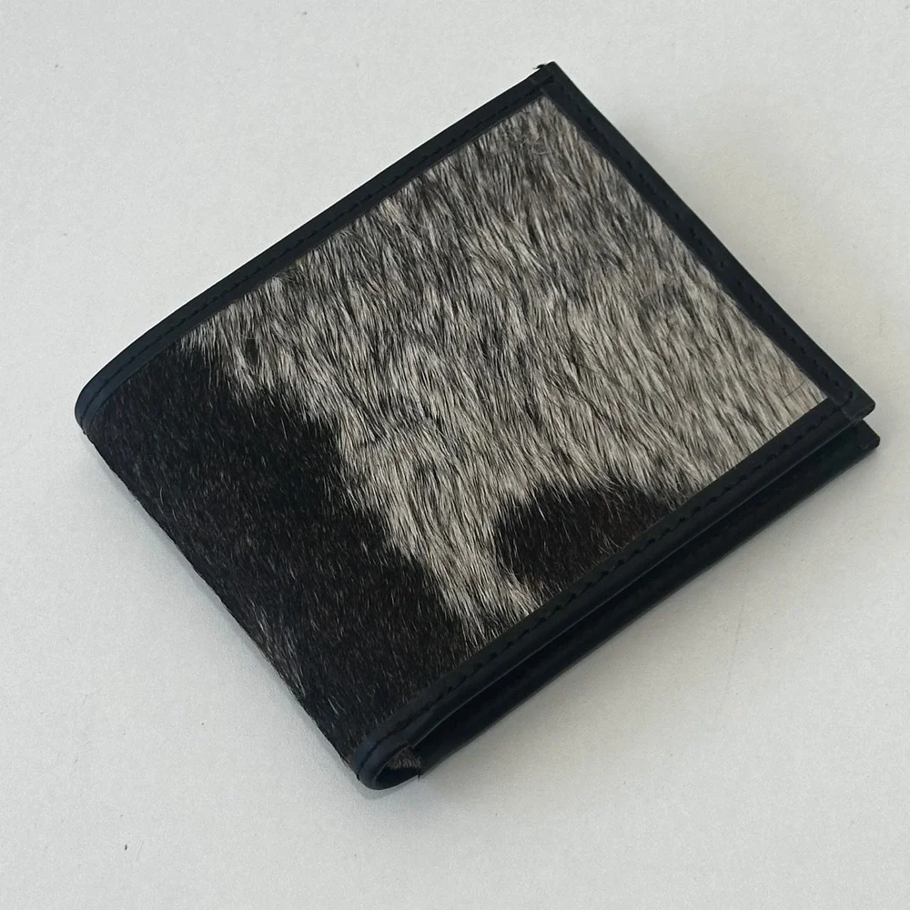Artisan Handmade Leather Bifold Wallet Dark Brown Pony Hair Mens